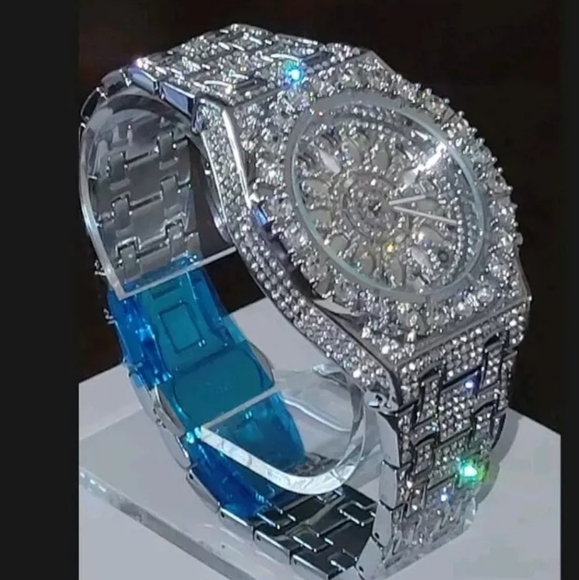 Men's Luxury Fully Covered Iced Out Simulated Diamond  Arabic Numeral Watch - Picture 2 of 15